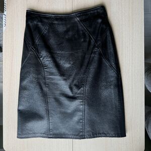 LA NOUVELLE RENAISSANCE Vintage 100% Leather Lined Pencil Skirt Size 6 Black Mid